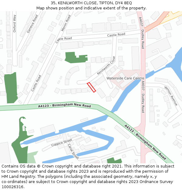 35, KENILWORTH CLOSE, TIPTON, DY4 8EQ: Location map and indicative extent of plot