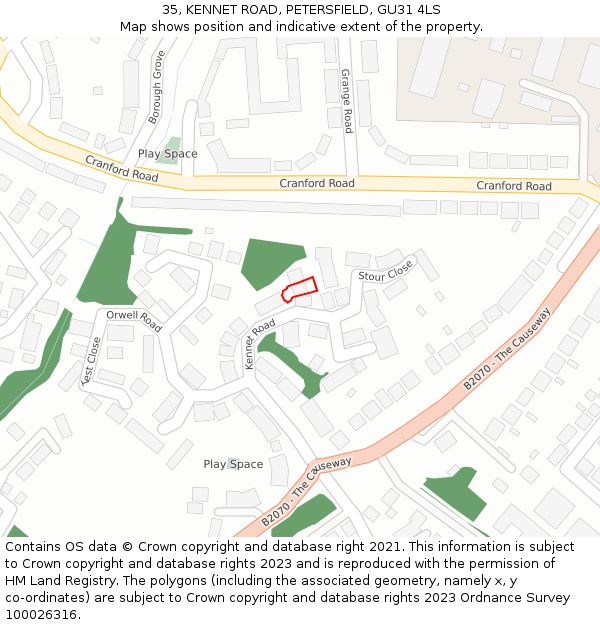 35, KENNET ROAD, PETERSFIELD, GU31 4LS: Location map and indicative extent of plot