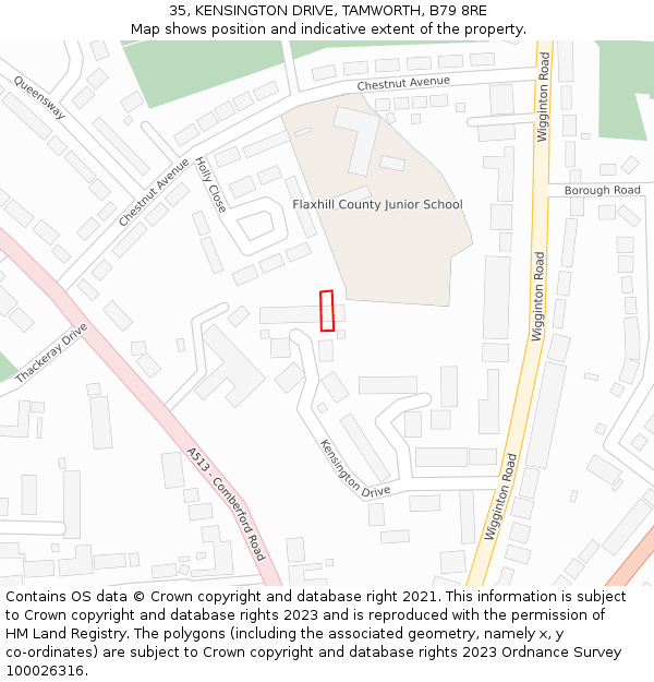 35, KENSINGTON DRIVE, TAMWORTH, B79 8RE: Location map and indicative extent of plot