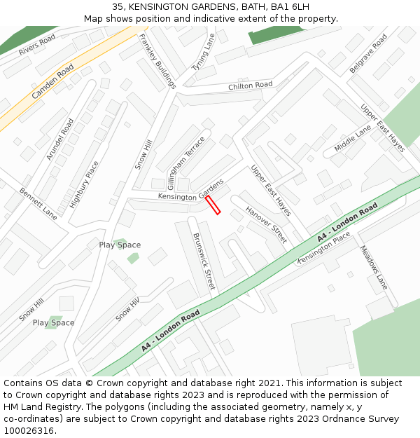 35, KENSINGTON GARDENS, BATH, BA1 6LH: Location map and indicative extent of plot