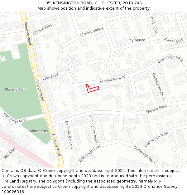 35, KENSINGTON ROAD, CHICHESTER, PO19 7XS: Location map and indicative extent of plot