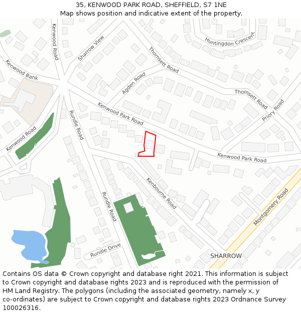 35, KENWOOD PARK ROAD, SHEFFIELD, S7 1NE: Location map and indicative extent of plot