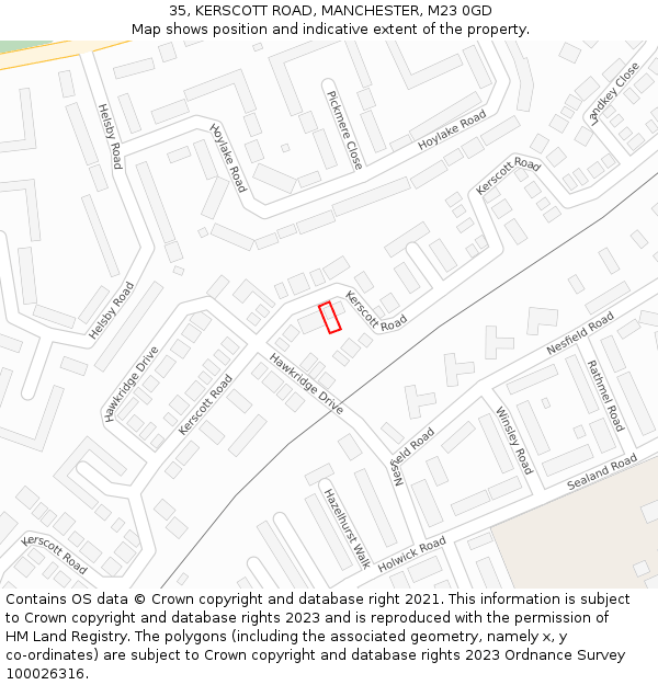 35, KERSCOTT ROAD, MANCHESTER, M23 0GD: Location map and indicative extent of plot