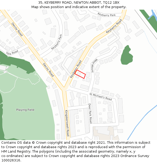 35, KEYBERRY ROAD, NEWTON ABBOT, TQ12 1BX: Location map and indicative extent of plot