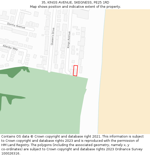 35, KINGS AVENUE, SKEGNESS, PE25 1RD: Location map and indicative extent of plot