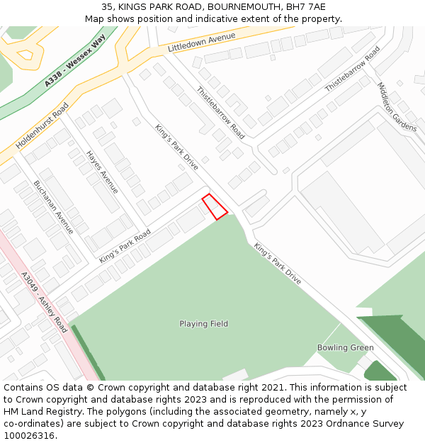 35, KINGS PARK ROAD, BOURNEMOUTH, BH7 7AE: Location map and indicative extent of plot