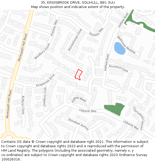 35, KINGSBROOK DRIVE, SOLIHULL, B91 3UU: Location map and indicative extent of plot