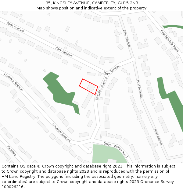 35, KINGSLEY AVENUE, CAMBERLEY, GU15 2NB: Location map and indicative extent of plot