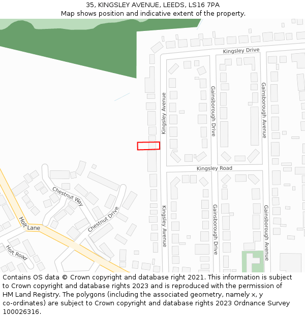 35, KINGSLEY AVENUE, LEEDS, LS16 7PA: Location map and indicative extent of plot