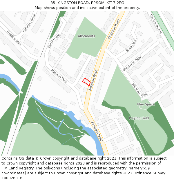 35, KINGSTON ROAD, EPSOM, KT17 2EG: Location map and indicative extent of plot