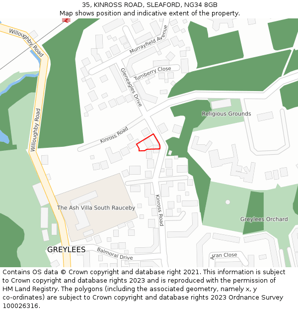 35, KINROSS ROAD, SLEAFORD, NG34 8GB: Location map and indicative extent of plot