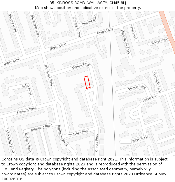 35, KINROSS ROAD, WALLASEY, CH45 8LJ: Location map and indicative extent of plot