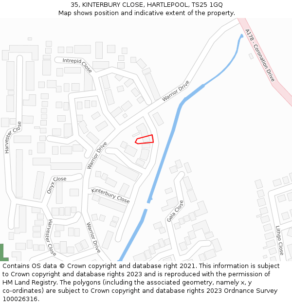 35, KINTERBURY CLOSE, HARTLEPOOL, TS25 1GQ: Location map and indicative extent of plot