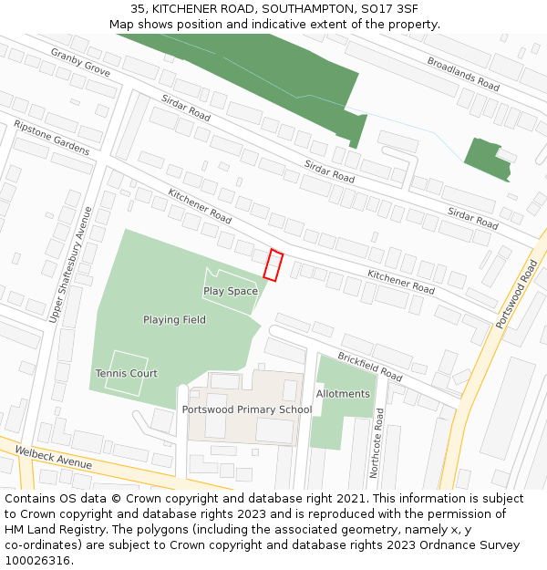 35, KITCHENER ROAD, SOUTHAMPTON, SO17 3SF: Location map and indicative extent of plot