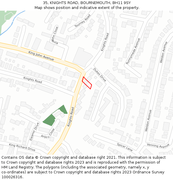 35, KNIGHTS ROAD, BOURNEMOUTH, BH11 9SY: Location map and indicative extent of plot