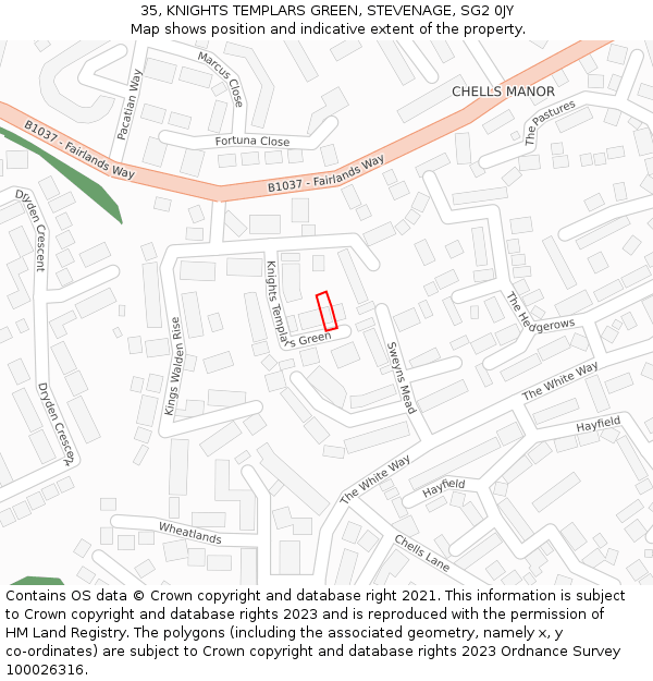 35, KNIGHTS TEMPLARS GREEN, STEVENAGE, SG2 0JY: Location map and indicative extent of plot