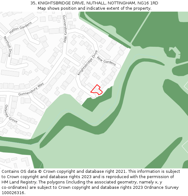 35, KNIGHTSBRIDGE DRIVE, NUTHALL, NOTTINGHAM, NG16 1RD: Location map and indicative extent of plot