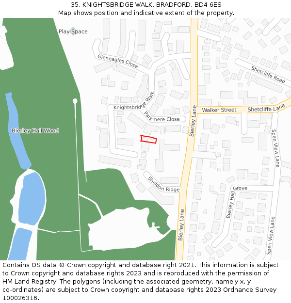 35, KNIGHTSBRIDGE WALK, BRADFORD, BD4 6ES: Location map and indicative extent of plot