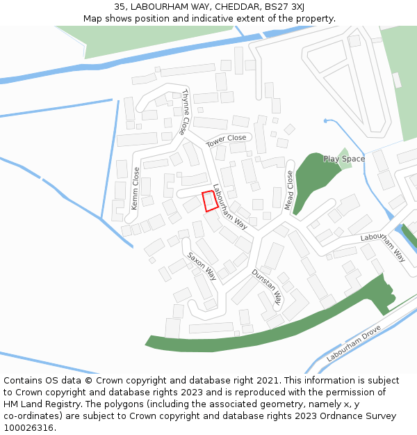 35, LABOURHAM WAY, CHEDDAR, BS27 3XJ: Location map and indicative extent of plot