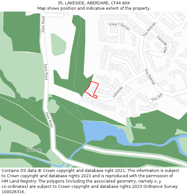 35, LAKESIDE, ABERDARE, CF44 8AX: Location map and indicative extent of plot