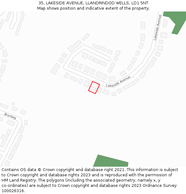 35, LAKESIDE AVENUE, LLANDRINDOD WELLS, LD1 5NT: Location map and indicative extent of plot