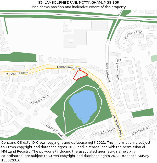 35, LAMBOURNE DRIVE, NOTTINGHAM, NG8 1GR: Location map and indicative extent of plot