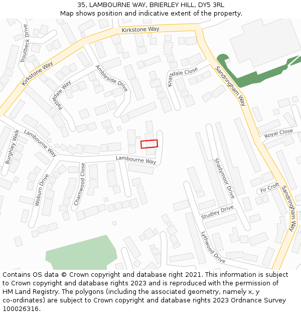 35, LAMBOURNE WAY, BRIERLEY HILL, DY5 3RL: Location map and indicative extent of plot