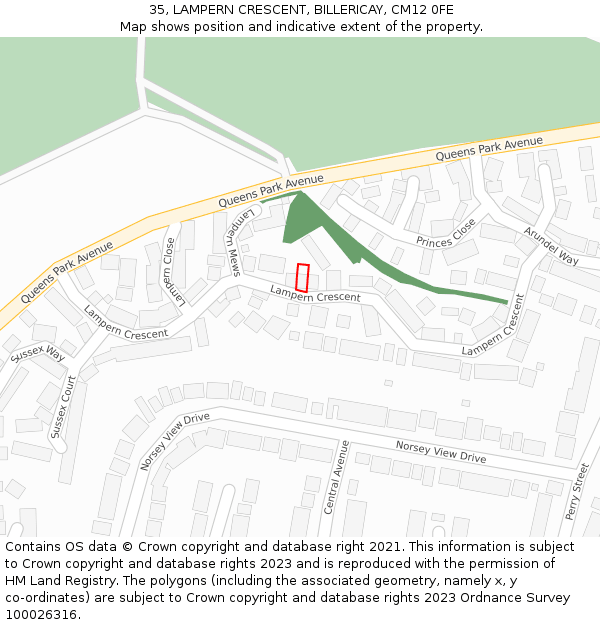 35, LAMPERN CRESCENT, BILLERICAY, CM12 0FE: Location map and indicative extent of plot