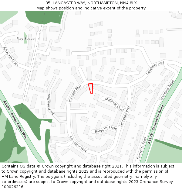 35, LANCASTER WAY, NORTHAMPTON, NN4 8LX: Location map and indicative extent of plot