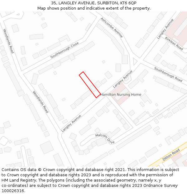 35, LANGLEY AVENUE, SURBITON, KT6 6QP: Location map and indicative extent of plot