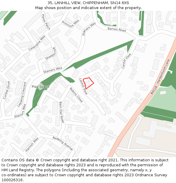 35, LANHILL VIEW, CHIPPENHAM, SN14 6XS: Location map and indicative extent of plot