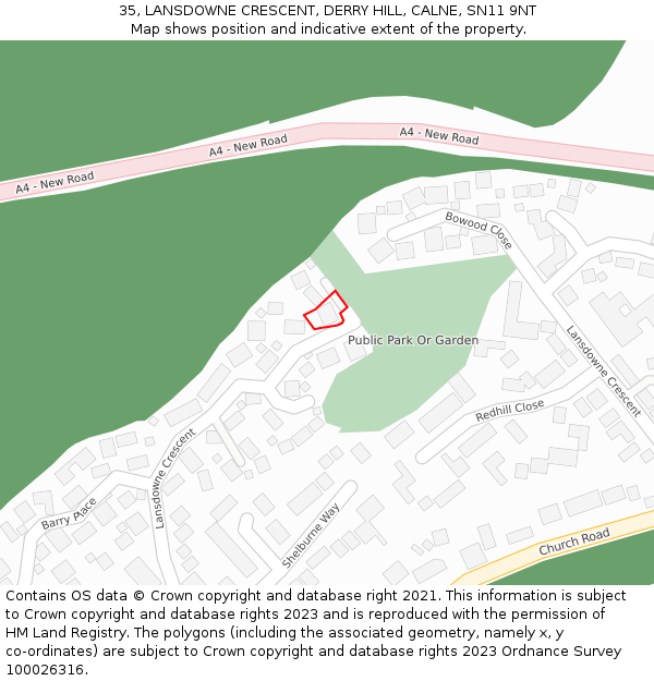 35, LANSDOWNE CRESCENT, DERRY HILL, CALNE, SN11 9NT: Location map and indicative extent of plot