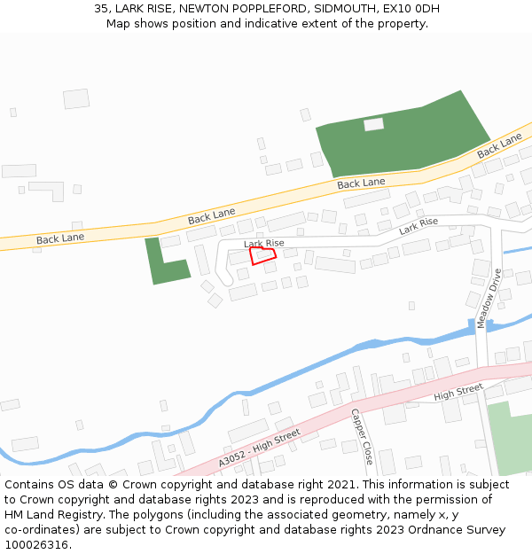 35, LARK RISE, NEWTON POPPLEFORD, SIDMOUTH, EX10 0DH: Location map and indicative extent of plot