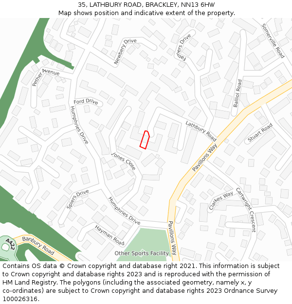 35, LATHBURY ROAD, BRACKLEY, NN13 6HW: Location map and indicative extent of plot