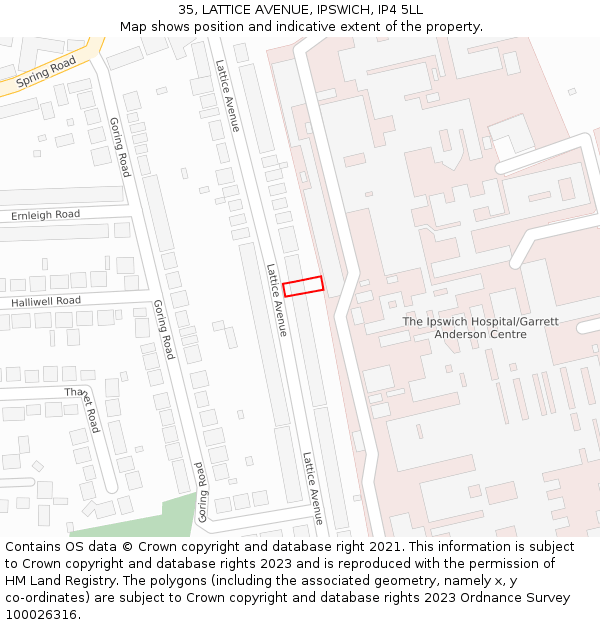 35, LATTICE AVENUE, IPSWICH, IP4 5LL: Location map and indicative extent of plot