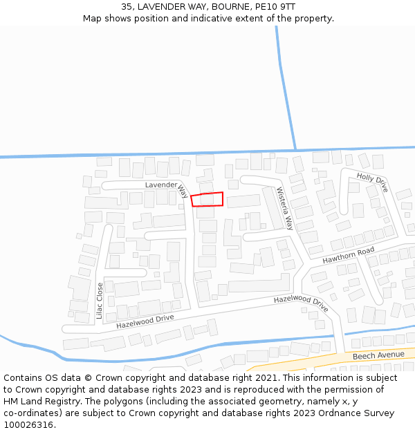 35, LAVENDER WAY, BOURNE, PE10 9TT: Location map and indicative extent of plot