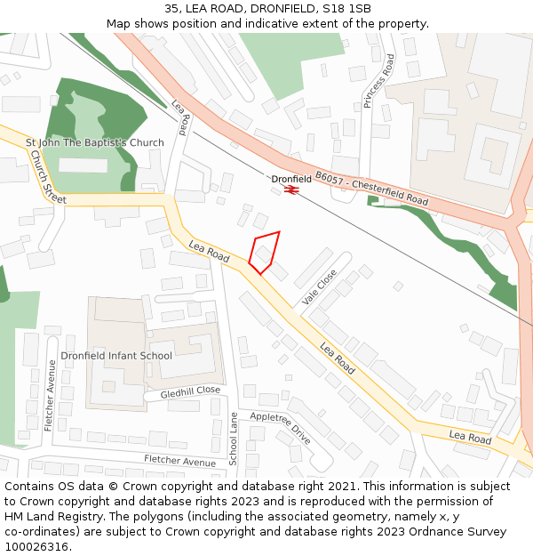 35, LEA ROAD, DRONFIELD, S18 1SB: Location map and indicative extent of plot