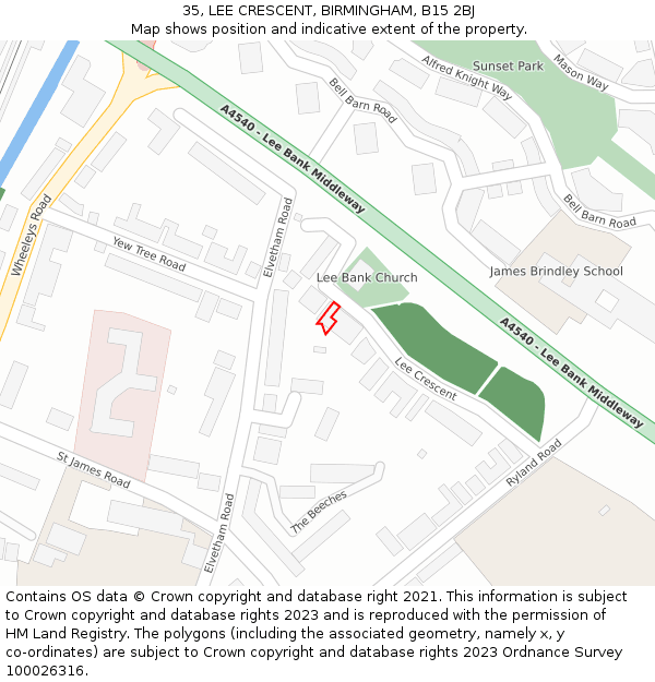 35, LEE CRESCENT, BIRMINGHAM, B15 2BJ: Location map and indicative extent of plot