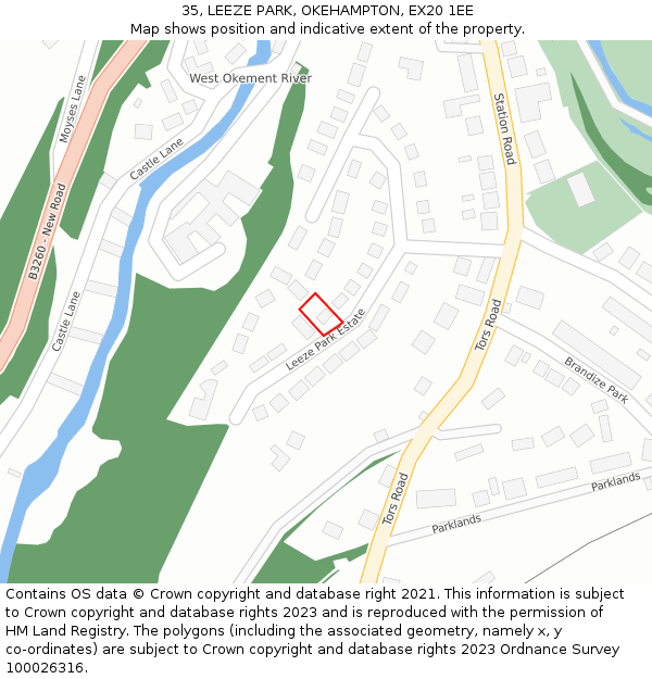 35, LEEZE PARK, OKEHAMPTON, EX20 1EE: Location map and indicative extent of plot