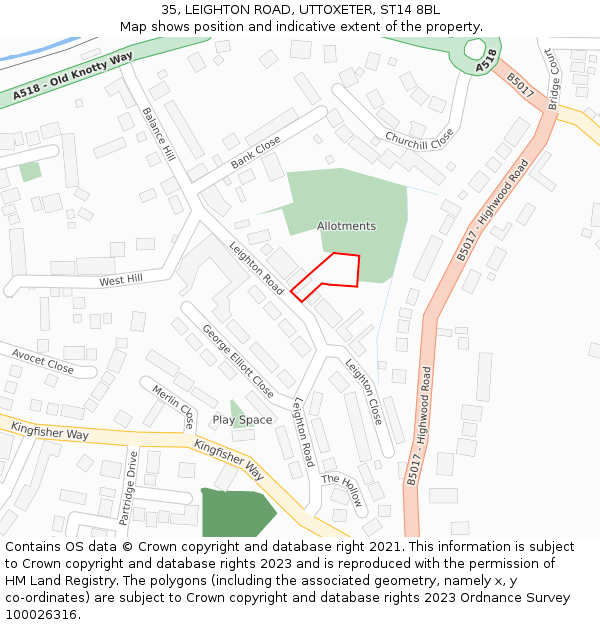 35, LEIGHTON ROAD, UTTOXETER, ST14 8BL: Location map and indicative extent of plot