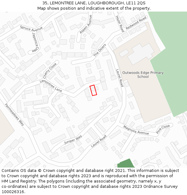 35, LEMONTREE LANE, LOUGHBOROUGH, LE11 2QS: Location map and indicative extent of plot