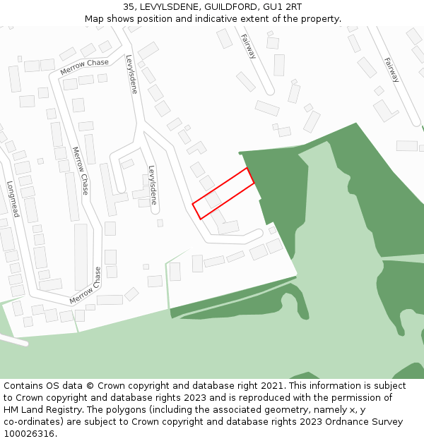 35, LEVYLSDENE, GUILDFORD, GU1 2RT: Location map and indicative extent of plot