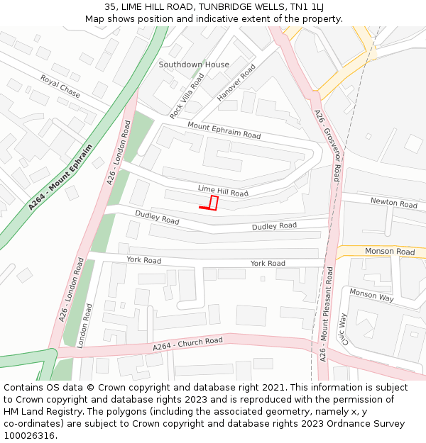 35, LIME HILL ROAD, TUNBRIDGE WELLS, TN1 1LJ: Location map and indicative extent of plot