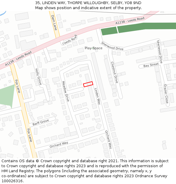 35, LINDEN WAY, THORPE WILLOUGHBY, SELBY, YO8 9ND: Location map and indicative extent of plot
