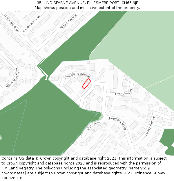 35, LINDISFARNE AVENUE, ELLESMERE PORT, CH65 9JF: Location map and indicative extent of plot
