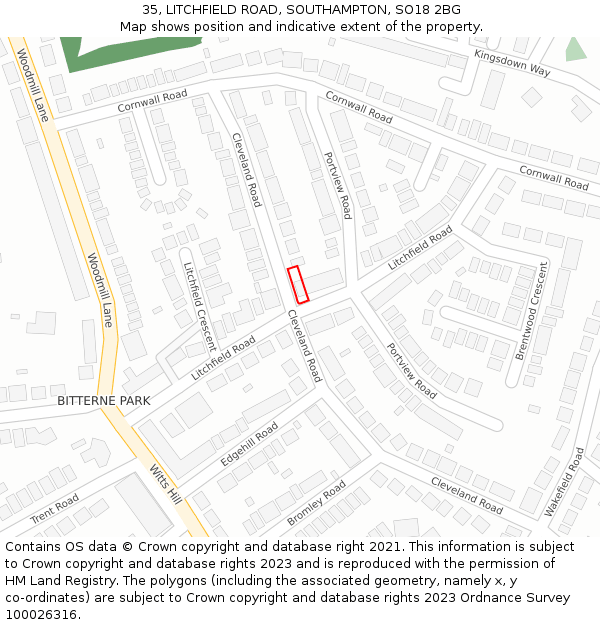 35, LITCHFIELD ROAD, SOUTHAMPTON, SO18 2BG: Location map and indicative extent of plot