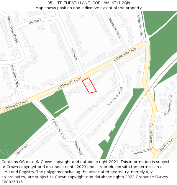35, LITTLEHEATH LANE, COBHAM, KT11 2QN: Location map and indicative extent of plot