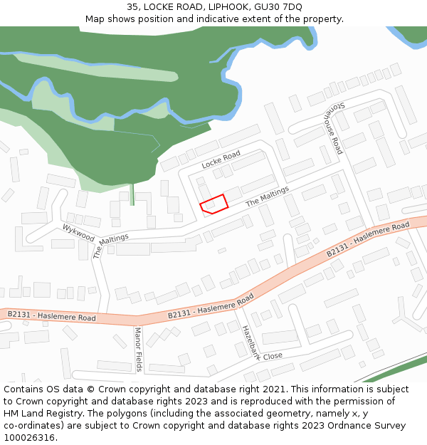 35, LOCKE ROAD, LIPHOOK, GU30 7DQ: Location map and indicative extent of plot