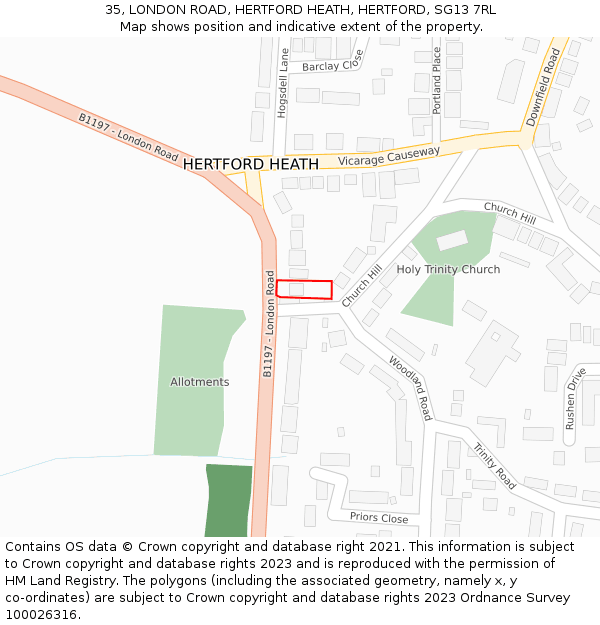 35, LONDON ROAD, HERTFORD HEATH, HERTFORD, SG13 7RL: Location map and indicative extent of plot