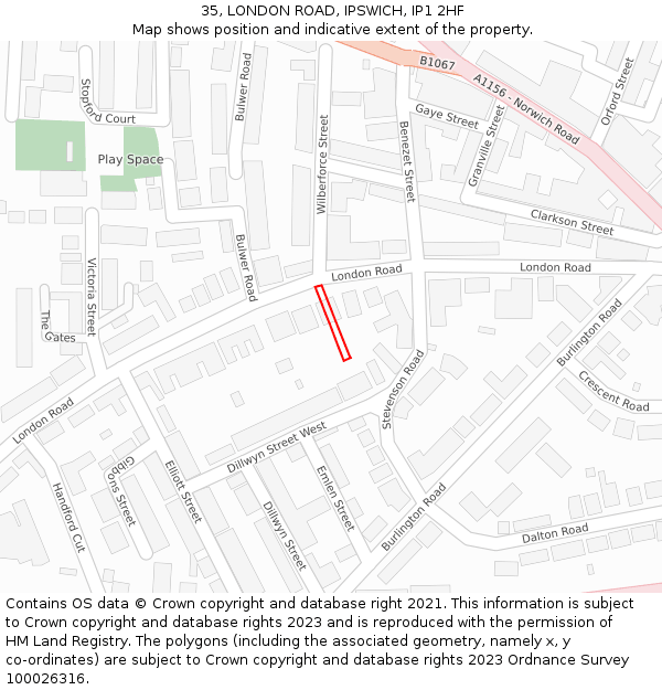 35, LONDON ROAD, IPSWICH, IP1 2HF: Location map and indicative extent of plot